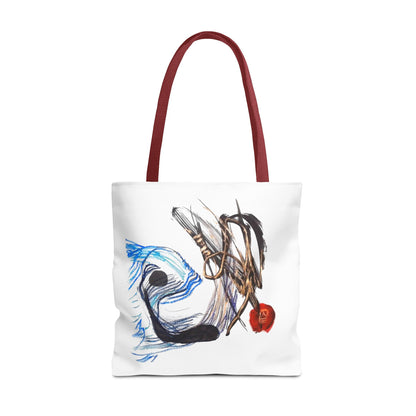 Abstract Art Tote Bag — Modern Brushstroke Design with Red Accent