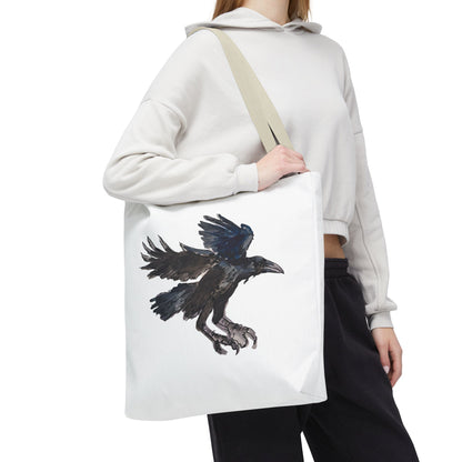 Raven Flight Tote Bag – Watercolor Crow Art AOP Canvas Tote