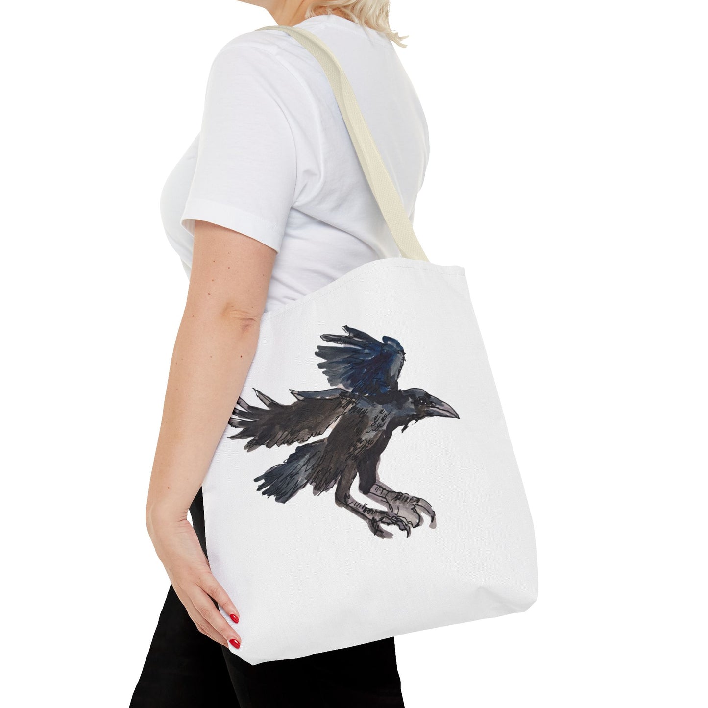 Raven Flight Tote Bag – Watercolor Crow Art AOP Canvas Tote
