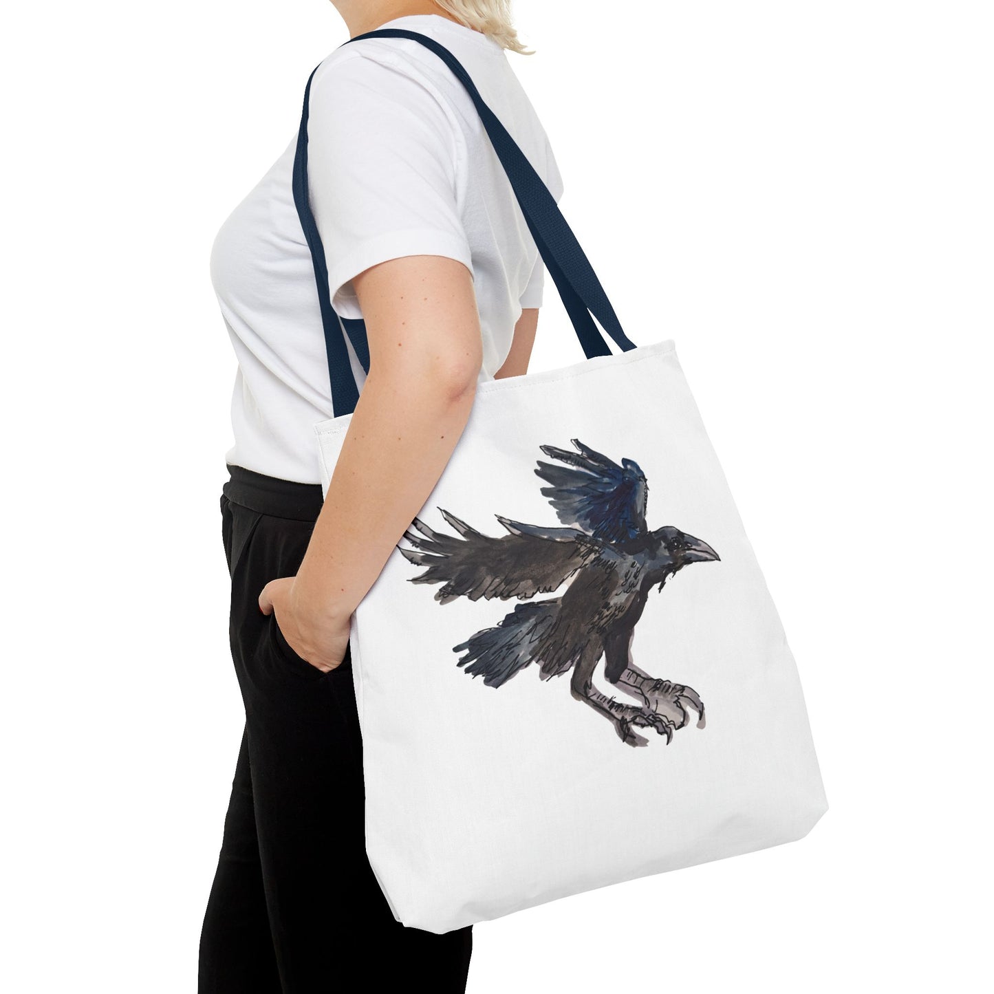 Raven Flight Tote Bag – Watercolor Crow Art AOP Canvas Tote