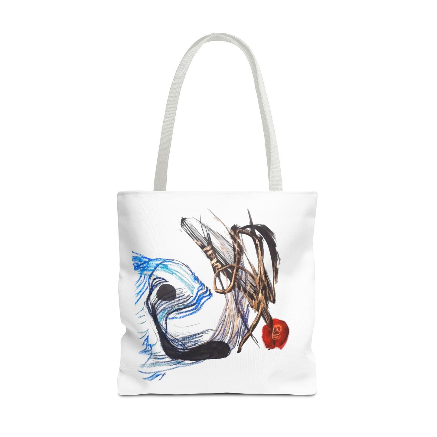Abstract Art Tote Bag — Modern Brushstroke Design with Red Accent