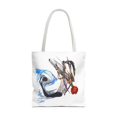 Abstract Art Tote Bag — Modern Brushstroke Design with Red Accent