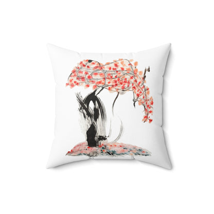 Cherry Blossom Tree Decorative Pillow - Sumi Ink Brush Floral Accent