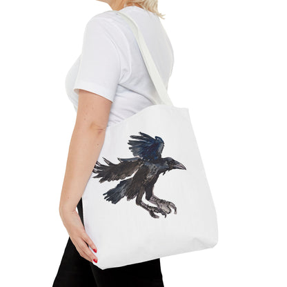 Raven Flight Tote Bag – Watercolor Crow Art AOP Canvas Tote
