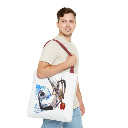Abstract Art Tote Bag — Modern Brushstroke Design with Red Accent