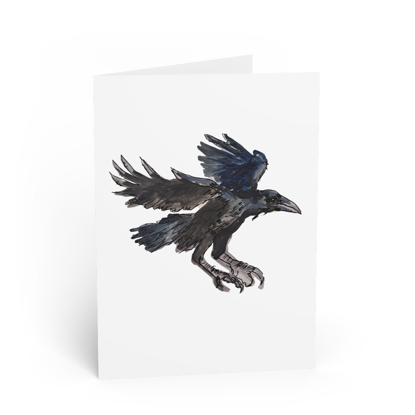 Raven Watercolor Greeting Card — Hand-Painted Crow Note Card