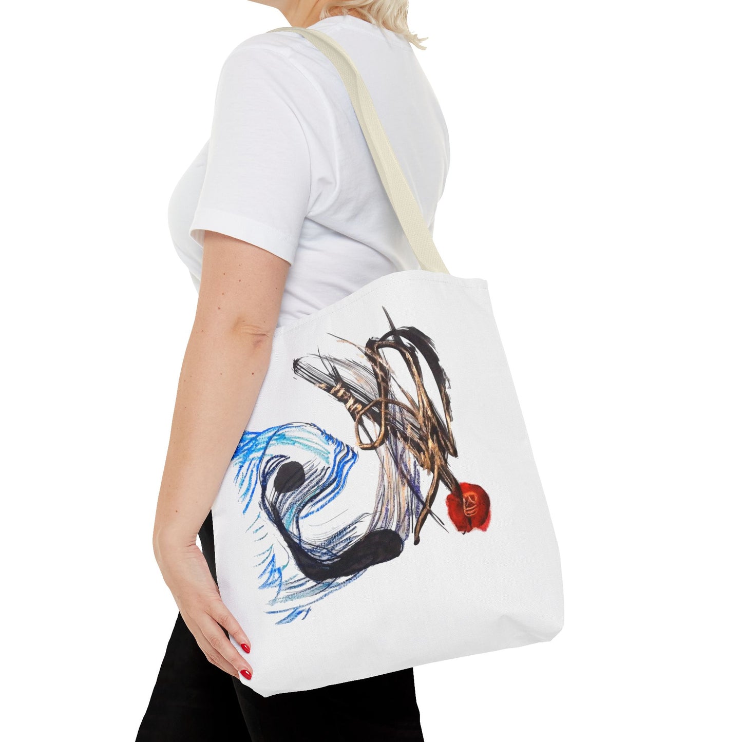 Abstract Art Tote Bag — Modern Brushstroke Design with Red Accent