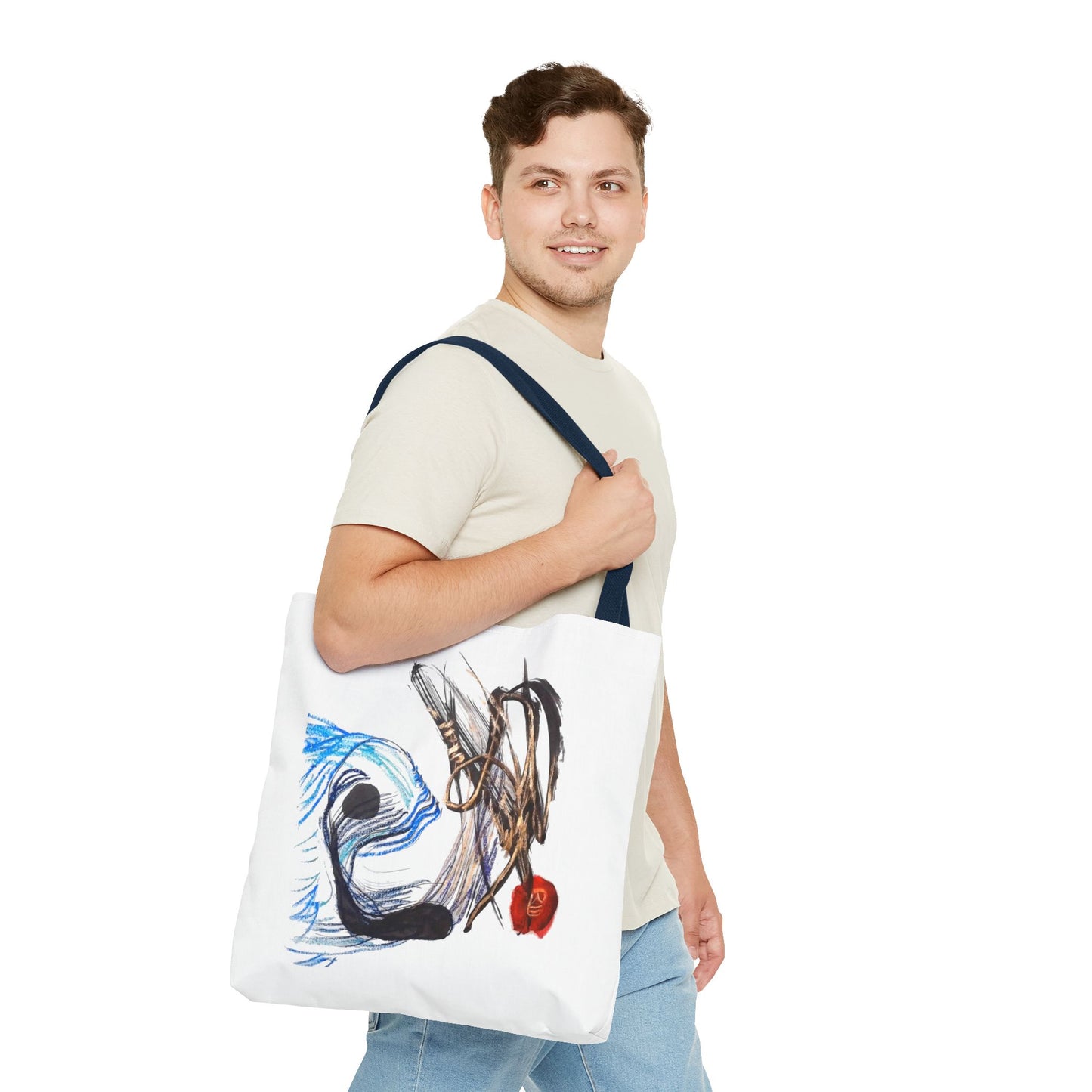 Abstract Art Tote Bag — Modern Brushstroke Design with Red Accent
