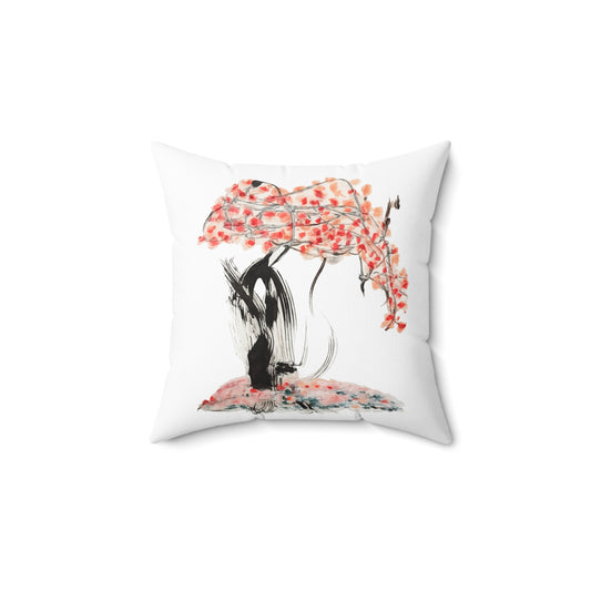 Cherry Blossom Tree Decorative Pillow - Sumi Ink Brush Floral Accent