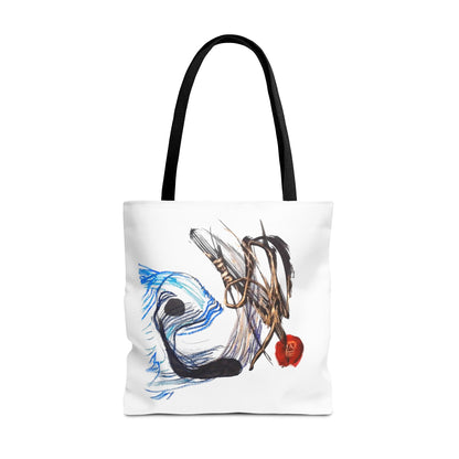 Abstract Art Tote Bag — Modern Brushstroke Design with Red Accent