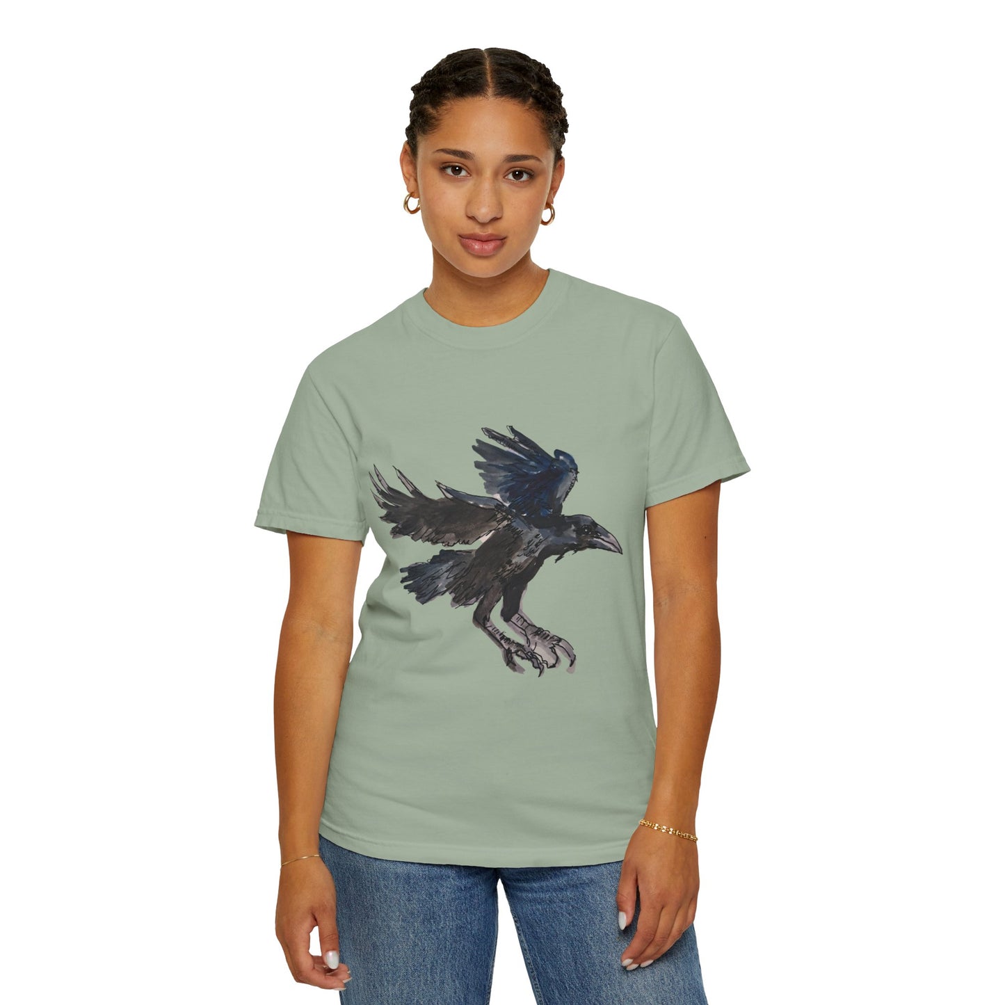 Raven Flight T-Shirt — Watercolor Crow Graphic Tee