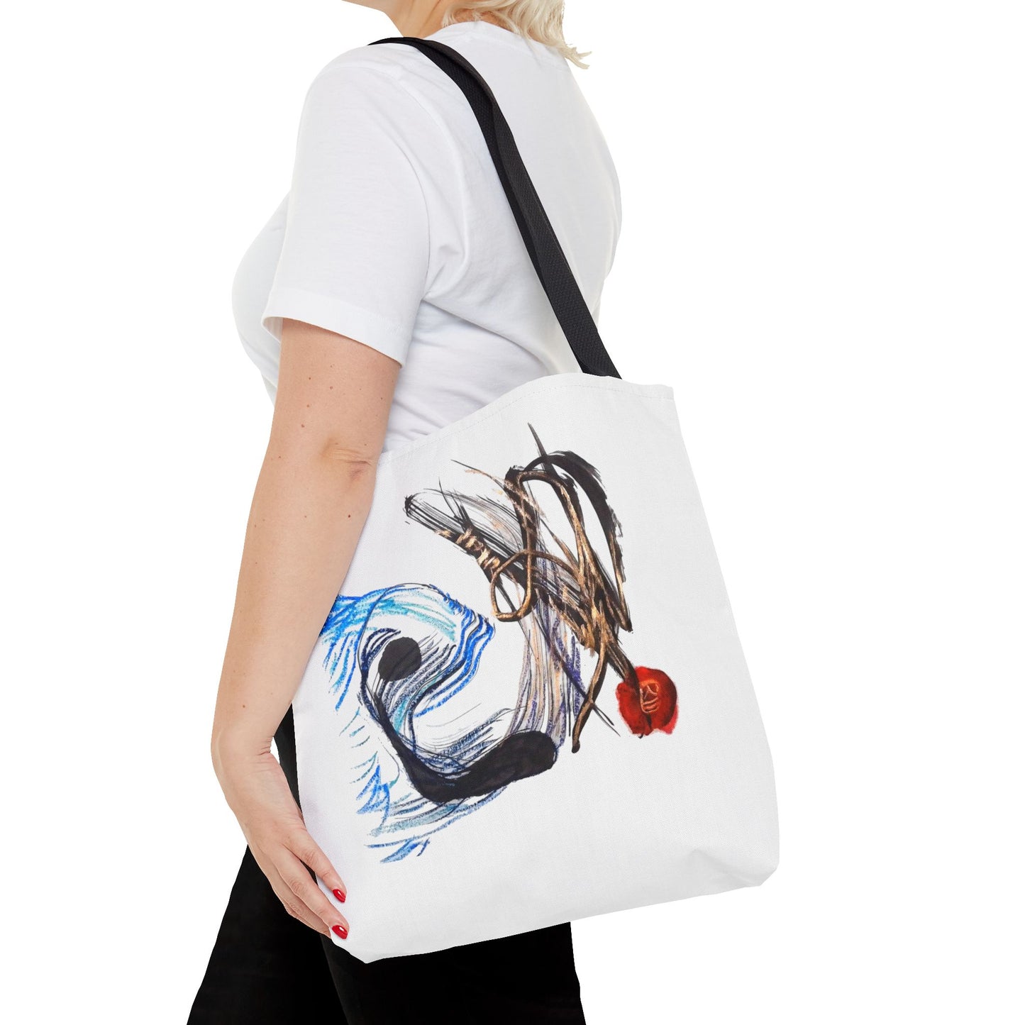 Abstract Art Tote Bag — Modern Brushstroke Design with Red Accent
