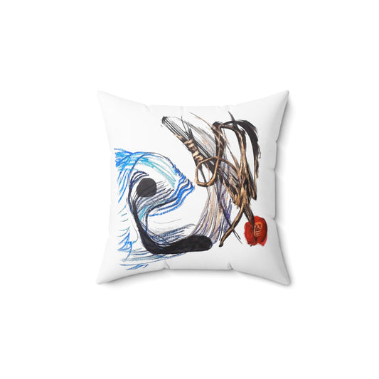 Abstract Fish Art Pillow – Blue & Black Scribble Design