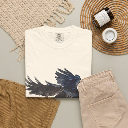 Raven Flight T-Shirt — Watercolor Crow Graphic Tee