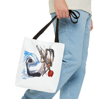 Abstract Art Tote Bag — Modern Brushstroke Design with Red Accent