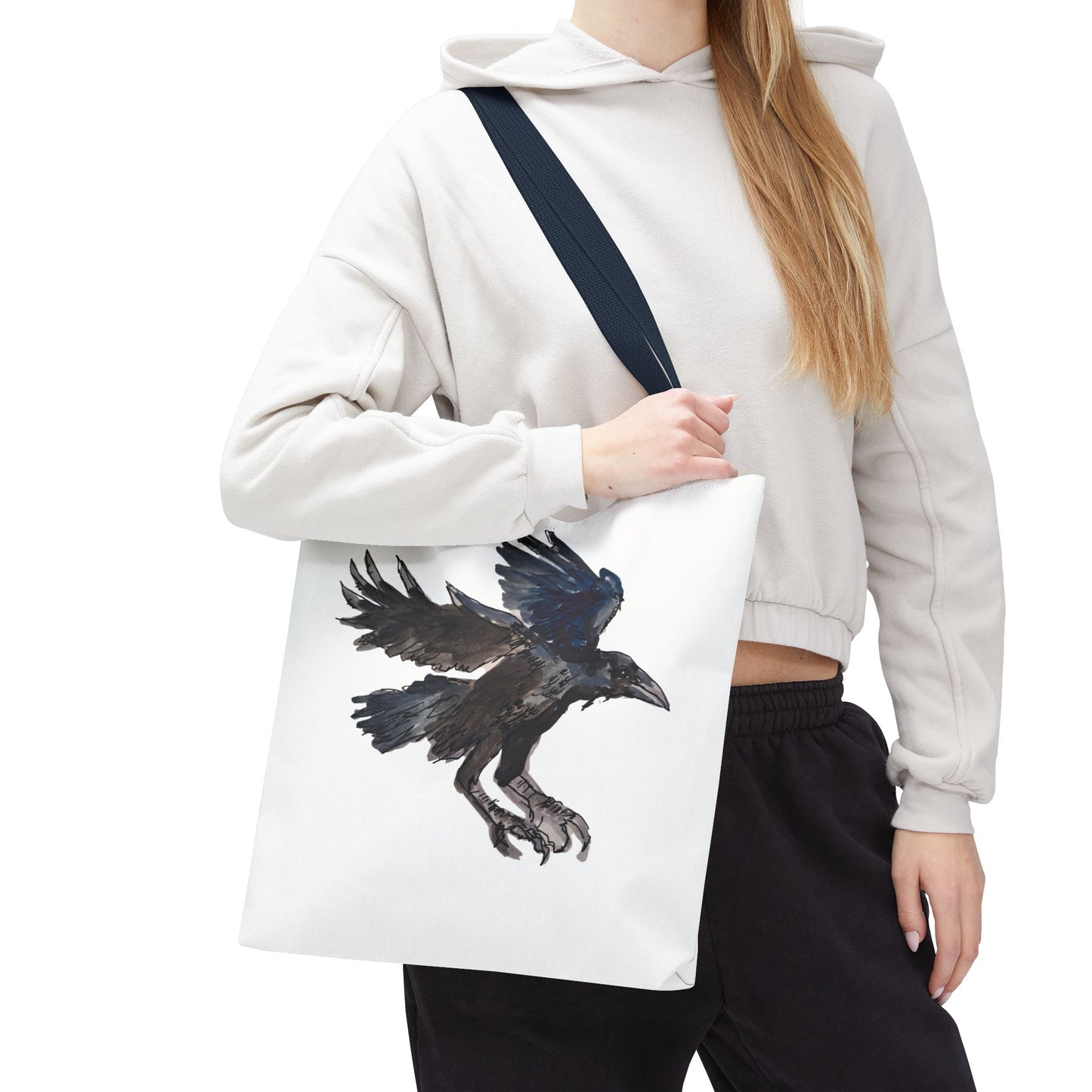 Raven Flight Tote Bag – Watercolor Crow Art AOP Canvas Tote