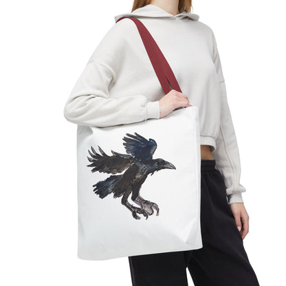 Raven Flight Tote Bag – Watercolor Crow Art AOP Canvas Tote