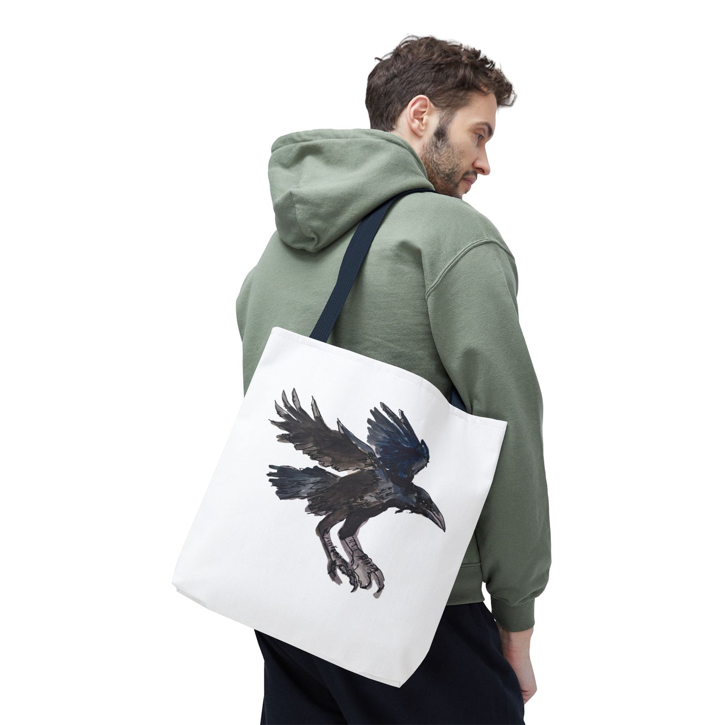 Raven Flight Tote Bag – Watercolor Crow Art AOP Canvas Tote