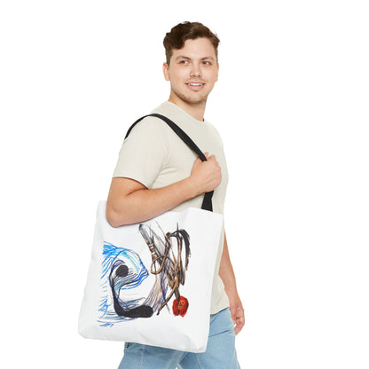 Abstract Art Tote Bag — Modern Brushstroke Design with Red Accent