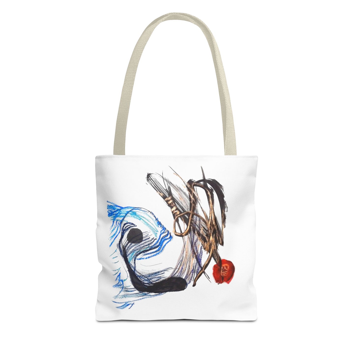 Abstract Art Tote Bag — Modern Brushstroke Design with Red Accent