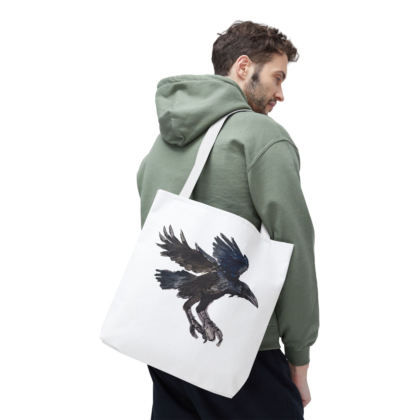 Raven Flight Tote Bag – Watercolor Crow Art AOP Canvas Tote
