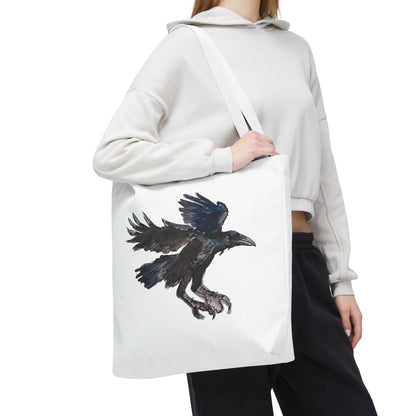 Raven Flight Tote Bag – Watercolor Crow Art AOP Canvas Tote