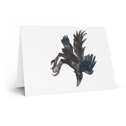 Raven Watercolor Greeting Card — Hand-Painted Crow Note Card