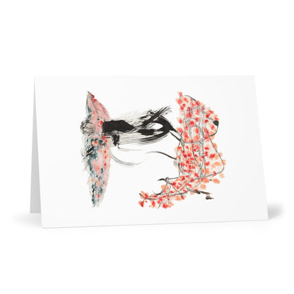 Cherry Blossom Sumi-Ink Greeting Cards — Pack of 7 Artistic Floral Note Cards