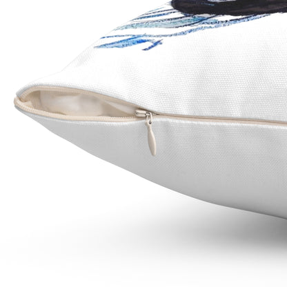 Abstract Fish Art Pillow – Blue & Black Scribble Design