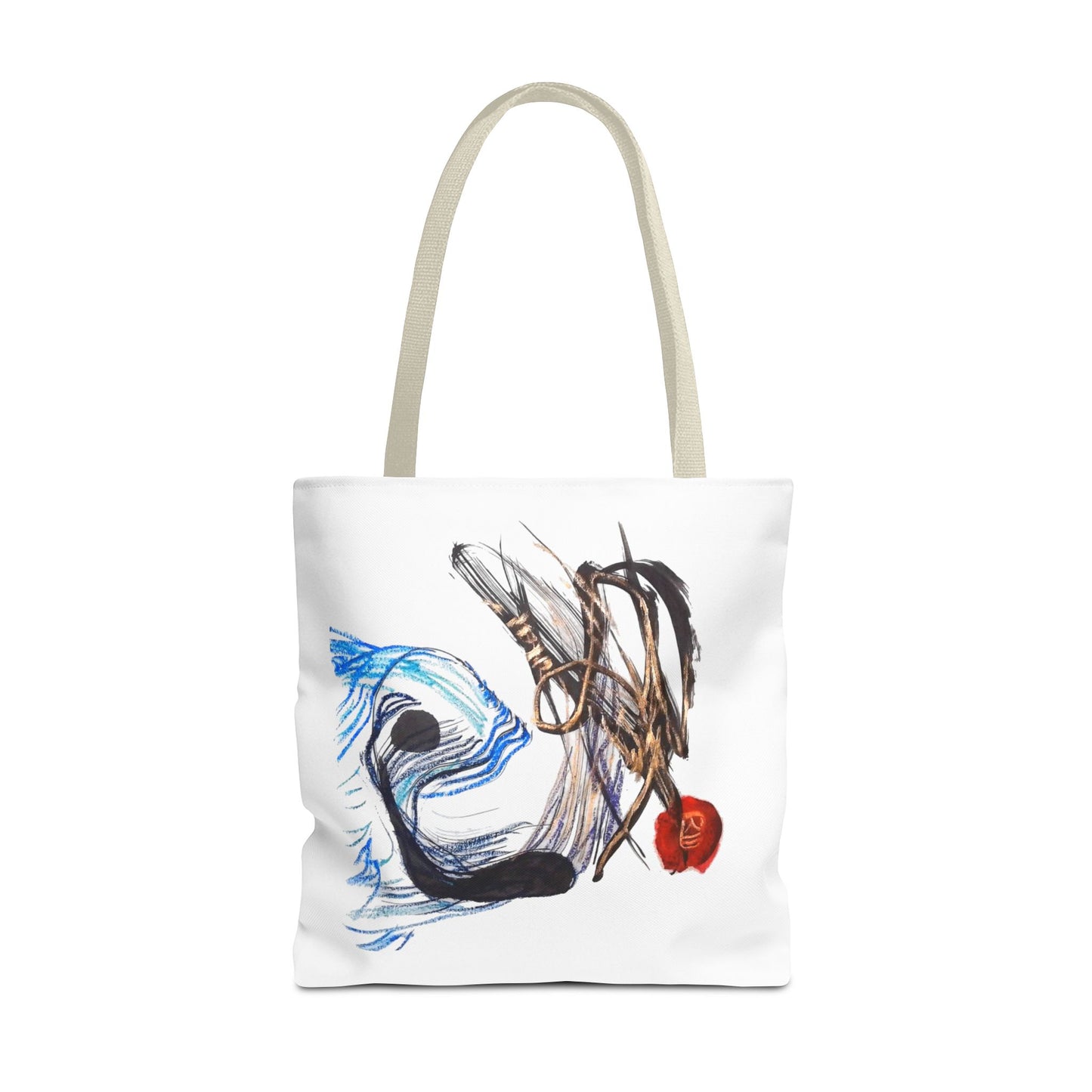 Abstract Art Tote Bag — Modern Brushstroke Design with Red Accent