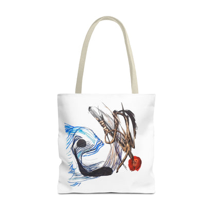 Abstract Art Tote Bag — Modern Brushstroke Design with Red Accent