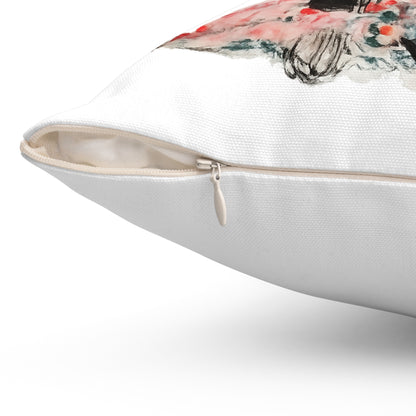 Cherry Blossom Tree Decorative Pillow - Sumi Ink Brush Floral Accent