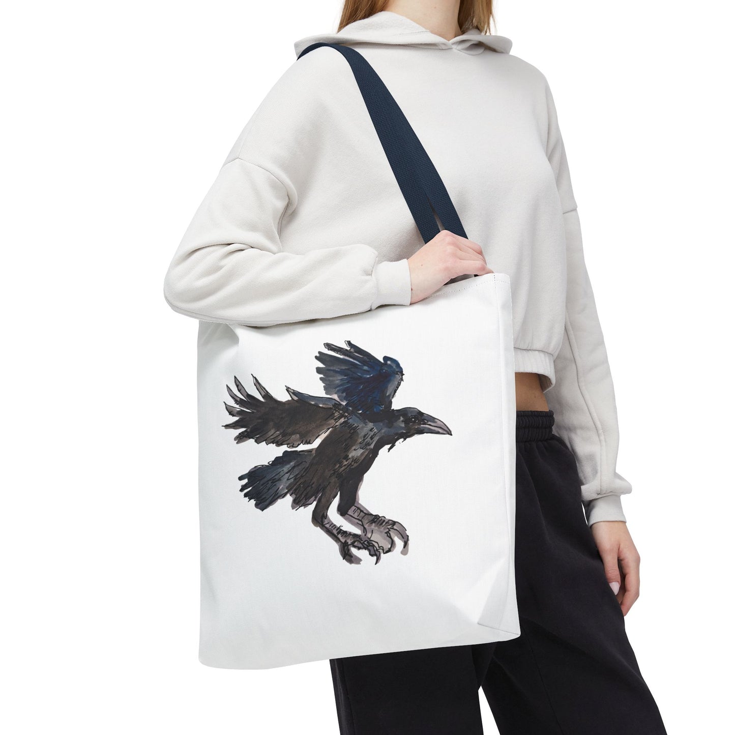 Raven Flight Tote Bag – Watercolor Crow Art AOP Canvas Tote