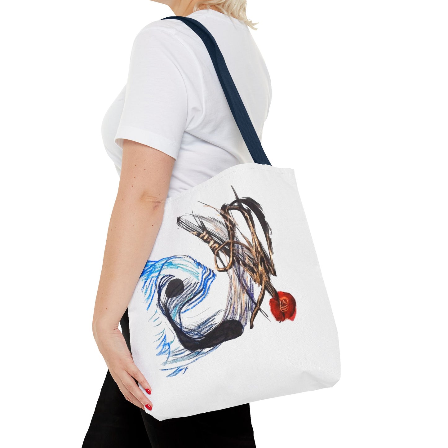 Abstract Art Tote Bag — Modern Brushstroke Design with Red Accent