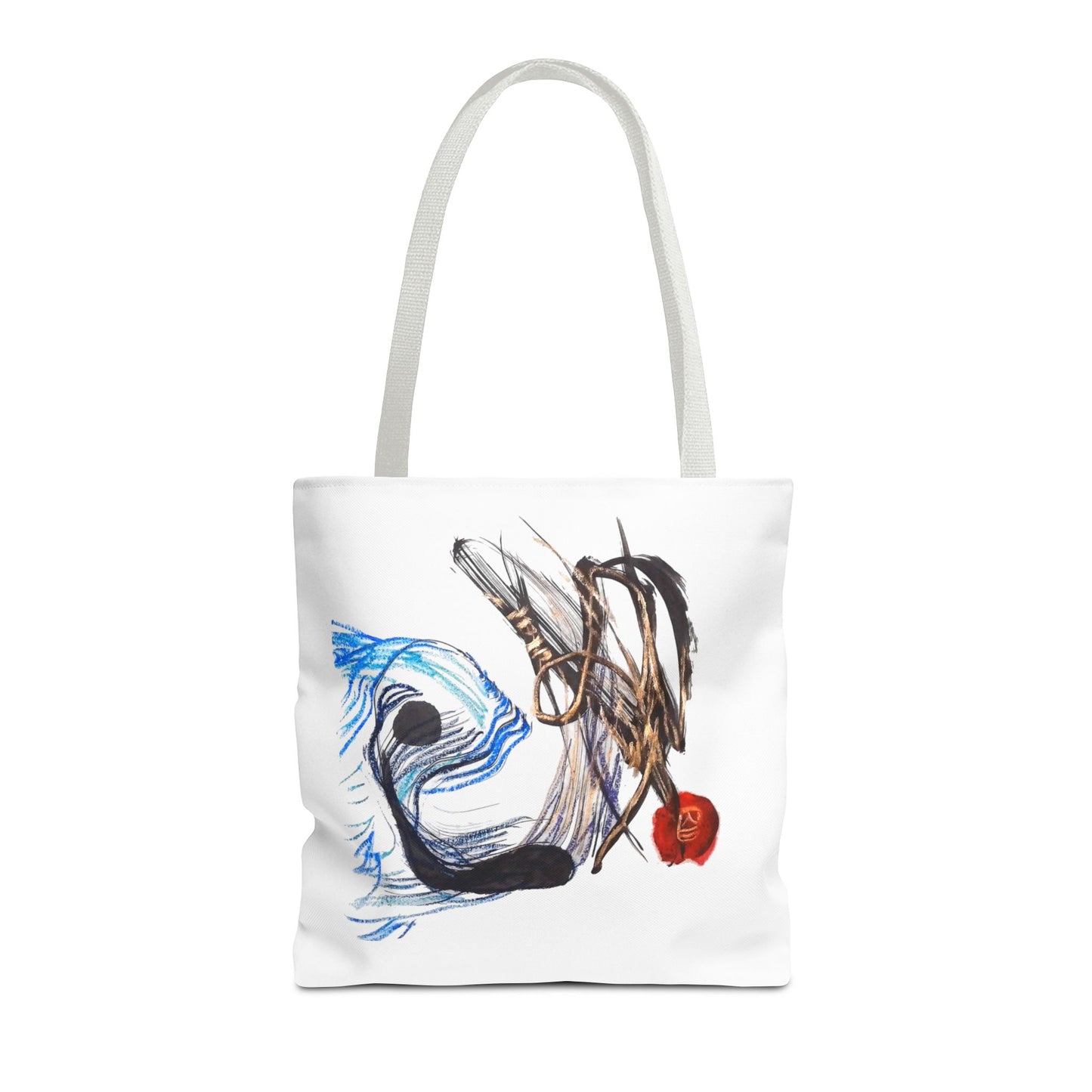 Abstract Art Tote Bag — Modern Brushstroke Design with Red Accent
