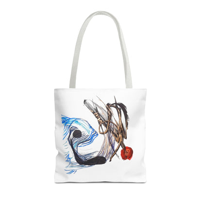 Abstract Art Tote Bag — Modern Brushstroke Design with Red Accent