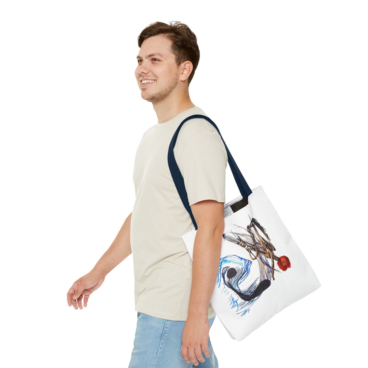 Abstract Art Tote Bag — Modern Brushstroke Design with Red Accent