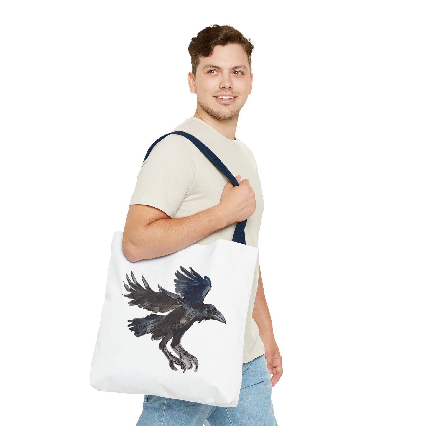 Raven Flight Tote Bag – Watercolor Crow Art AOP Canvas Tote