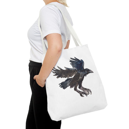 Raven Flight Tote Bag – Watercolor Crow Art AOP Canvas Tote