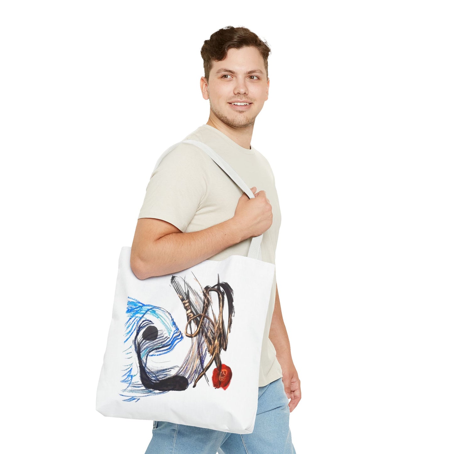 Abstract Art Tote Bag — Modern Brushstroke Design with Red Accent