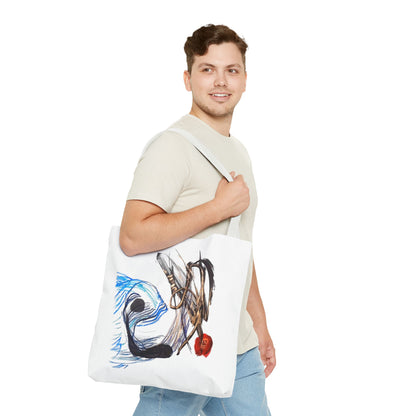 Abstract Art Tote Bag — Modern Brushstroke Design with Red Accent