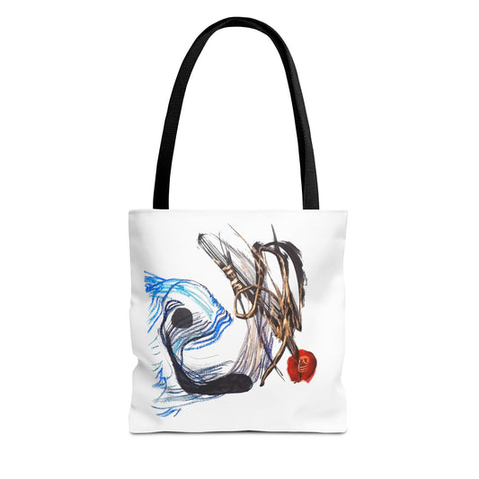 Abstract Art Tote Bag — Modern Brushstroke Design with Red Accent