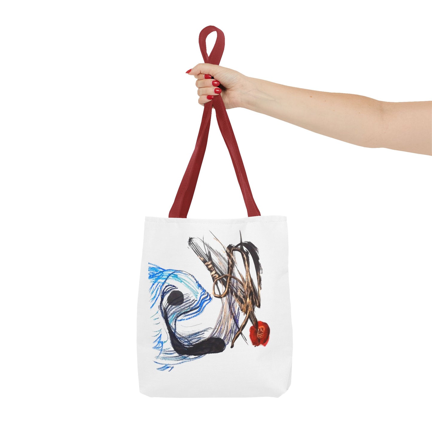Abstract Art Tote Bag — Modern Brushstroke Design with Red Accent