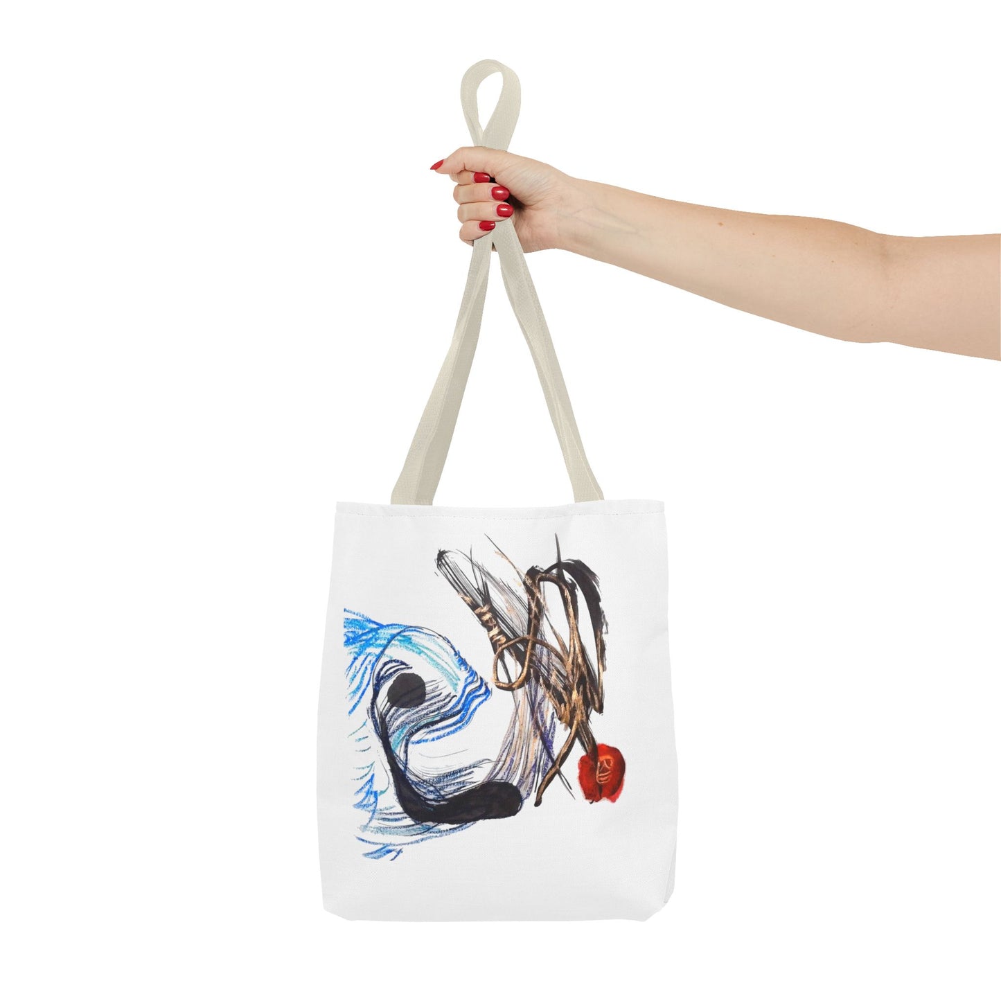 Abstract Art Tote Bag — Modern Brushstroke Design with Red Accent