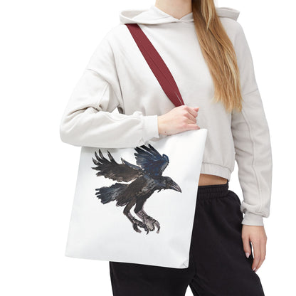 Raven Flight Tote Bag – Watercolor Crow Art AOP Canvas Tote