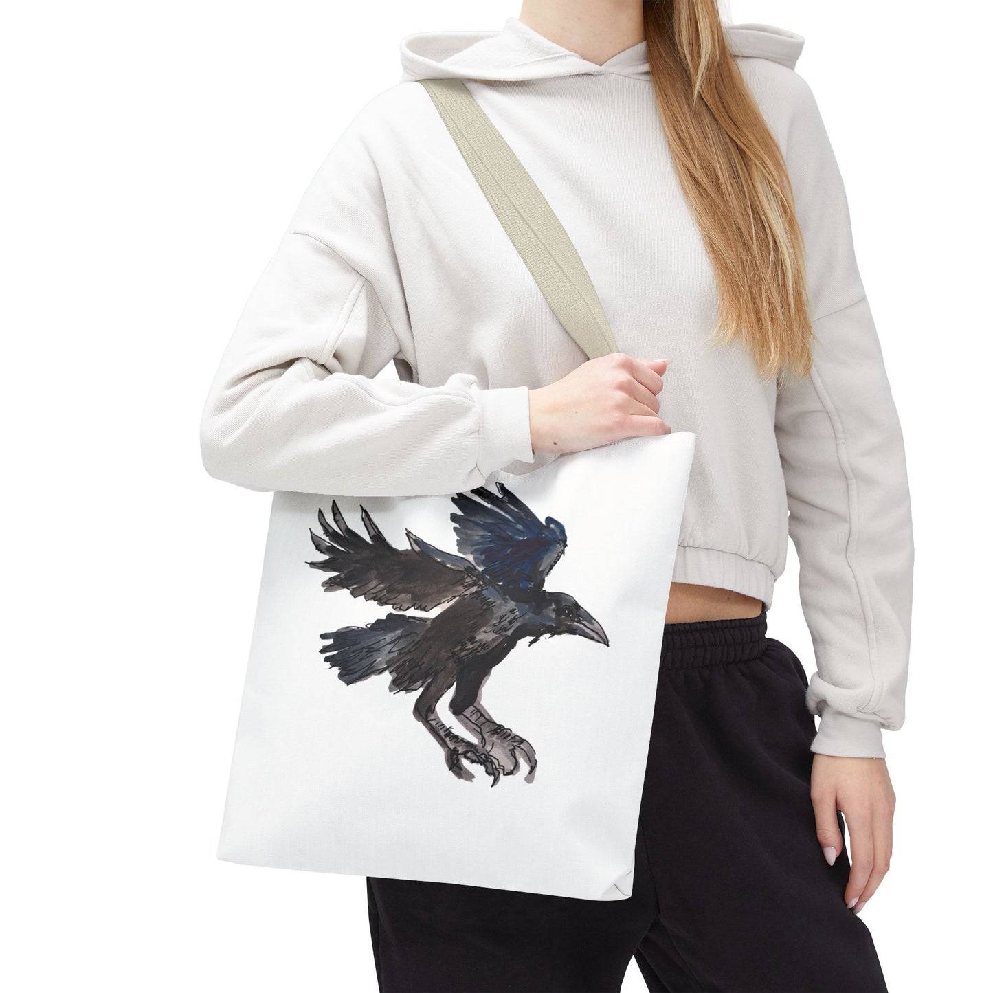 Raven Flight Tote Bag – Watercolor Crow Art AOP Canvas Tote