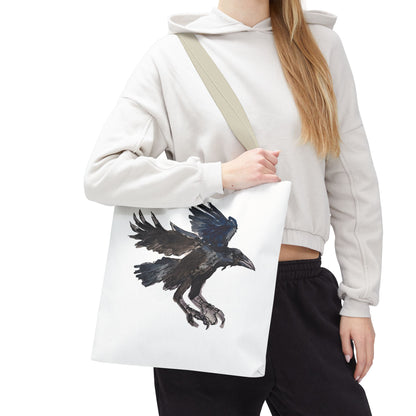 Raven Flight Tote Bag – Watercolor Crow Art AOP Canvas Tote