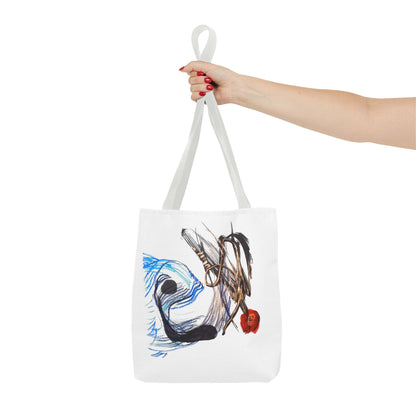Abstract Art Tote Bag — Modern Brushstroke Design with Red Accent