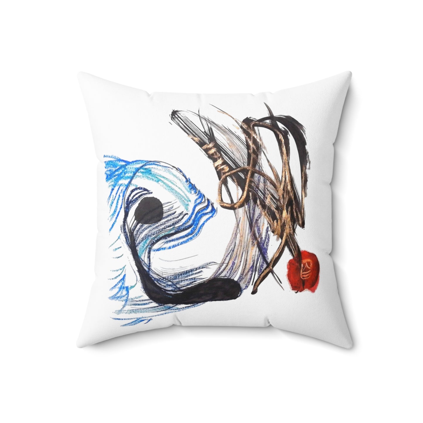 Abstract Fish Art Pillow – Blue & Black Scribble Design