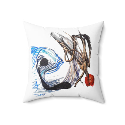Abstract Fish Art Pillow – Blue & Black Scribble Design